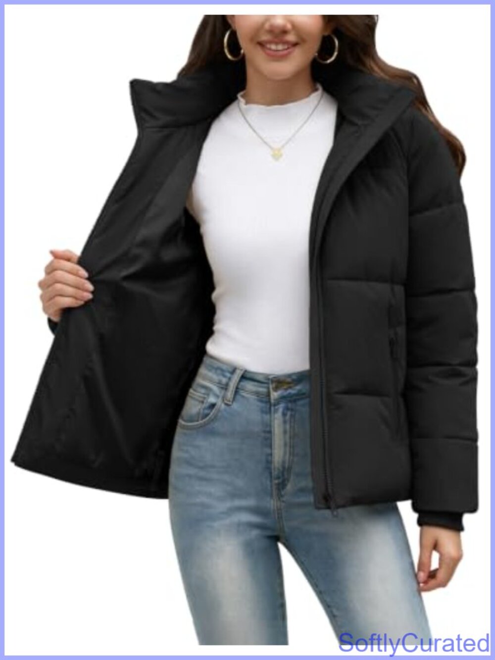 Water-Repellent Quilted Puffer Jacket Removable Hood Winter Coat